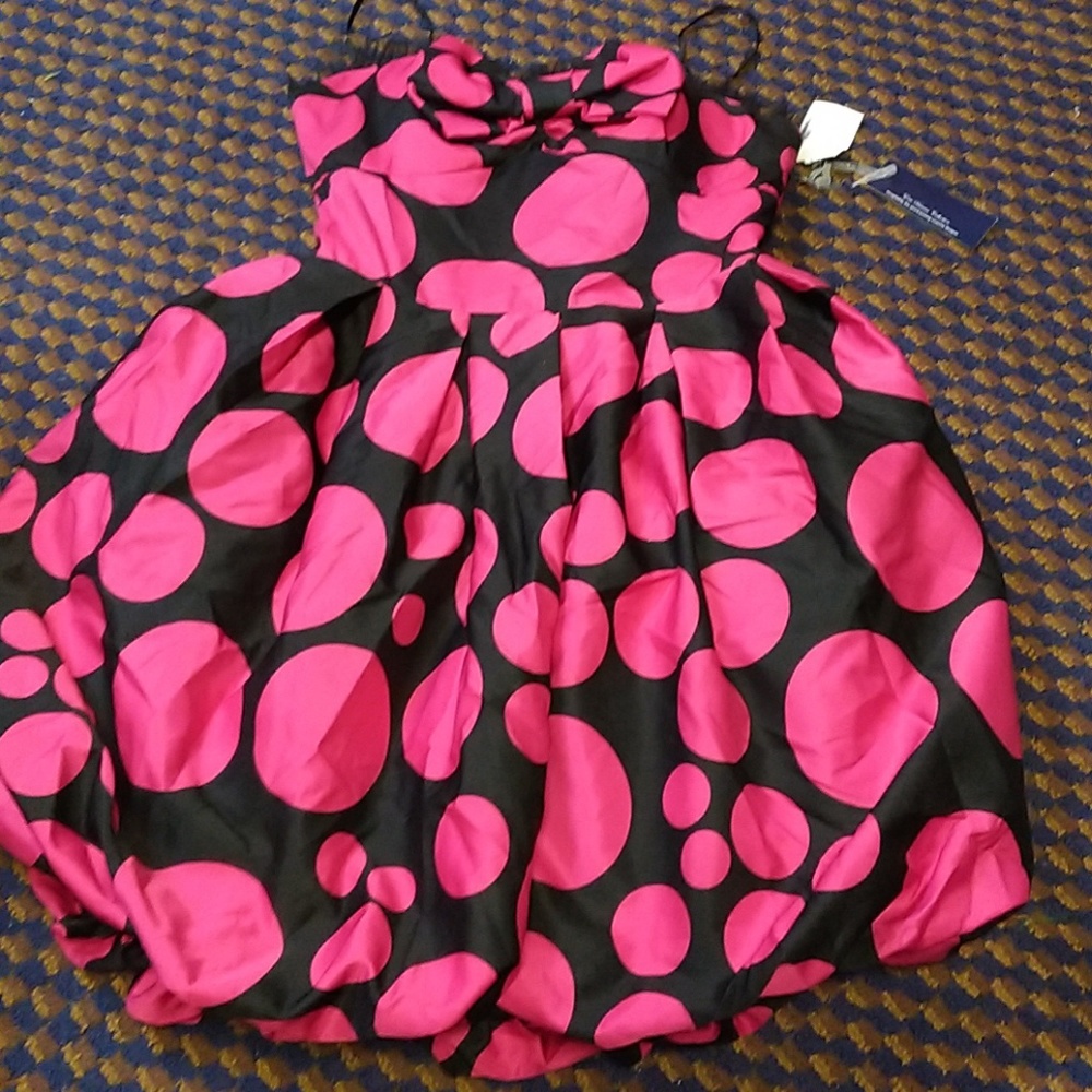 Pink and Black Polka Dot Mini Prom Dress